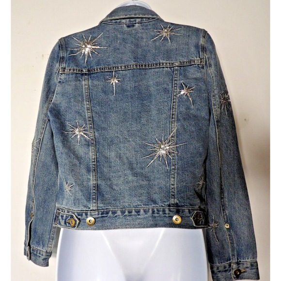 Pistola Small Denim Jean Jacket Firework Sequins Starburst 90s Y2K Art to Wear - Picture 16 of 16